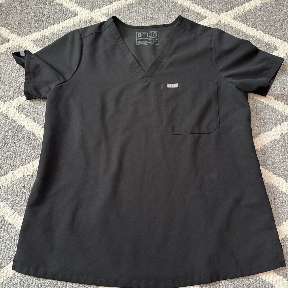 FIGS Womens L Black Catarina One-Pocket Scrub Top Preowned Large